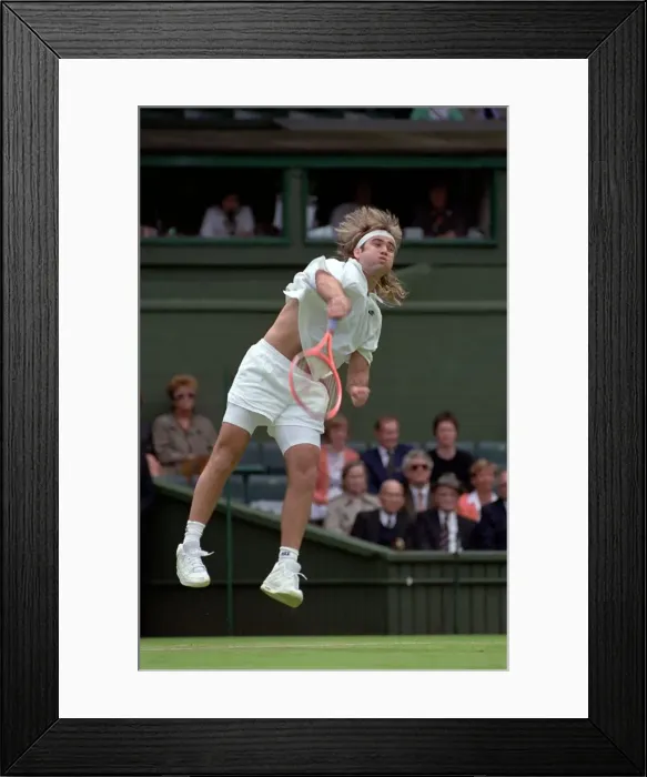 Framed Print : Wimbledon Tennis Championships. Andre Agassi in action. June 1991 91-4117-042 Framed Print : Wimbledon Tennis Championships. Andre Agassi in action. June 1991 91-4117-042
