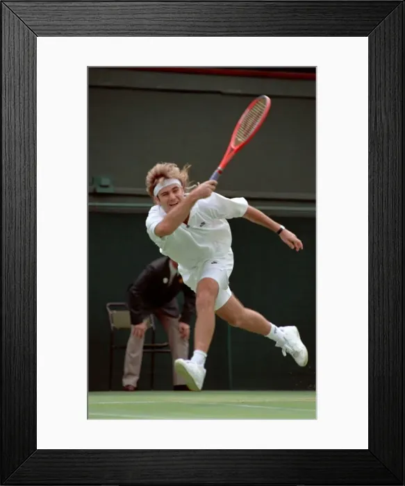 Framed Print : Wimbledon Tennis Championships. Andre Agassi in action. June 1991 91-4117-039 Framed Print : Wimbledon Tennis Championships. Andre Agassi in action. June 1991 91-4117-039