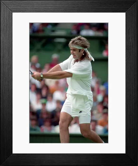Framed Print : Wimbledon Tennis Championships. Andre Agassi in action. June 1991 91-4117-030 Framed Print : Wimbledon Tennis Championships. Andre Agassi in action. June 1991 91-4117-030