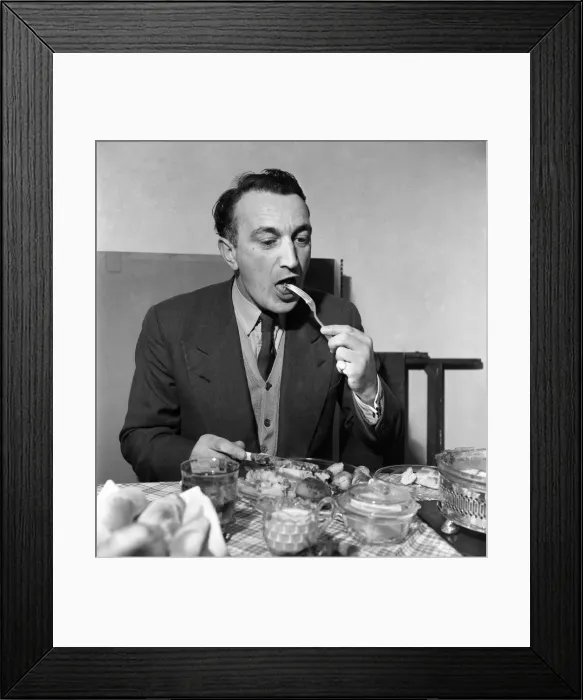 Framed Print : Man at home eating dinner at the table. November 1952 C5808-002 Framed Print : Man at home eating dinner at the table. November 1952 C5808-002