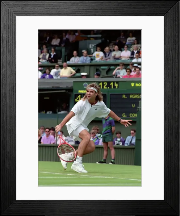 Framed Print : Wimbledon Tennis Championships. Andre Agassi in action. June 1991 91-4117-065 Framed Print : Wimbledon Tennis Championships. Andre Agassi in action. June 1991 91-4117-065