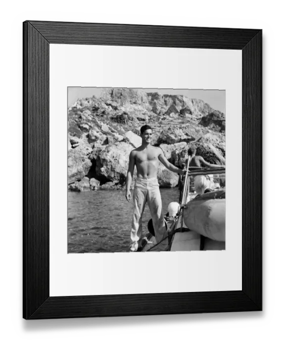 Framed Print : Actor Jeff Hunter on location with the Castand Crew of the film Framed Print : Actor Jeff Hunter on location with the Castand Crew of the film