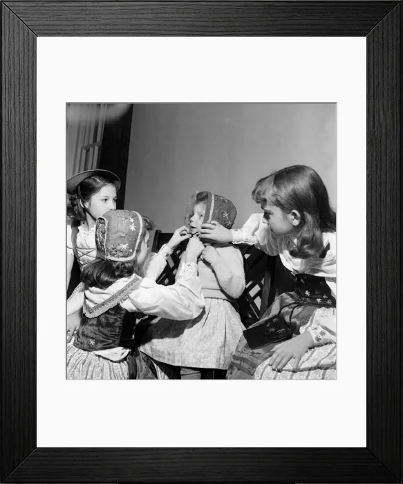 Framed Print : Group of young girls together wearing bonnets and hats. November 1952 C5719-001 Framed Print : Group of young girls together wearing bonnets and hats. November 1952 C5719-001