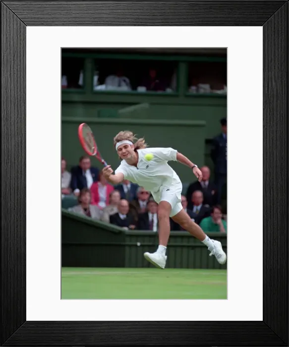 Framed Print : Wimbledon Tennis Championships. Andre Agassi in action. June 1991 91-4117-038 Framed Print : Wimbledon Tennis Championships. Andre Agassi in action. June 1991 91-4117-038