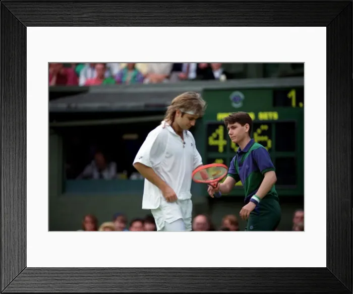 Framed Print : Wimbledon Tennis Championships. Andre Agassi in action. June 1991 91-4117-027 Framed Print : Wimbledon Tennis Championships. Andre Agassi in action. June 1991 91-4117-027