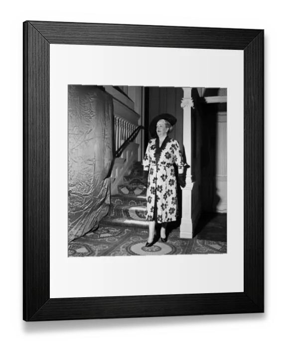 Framed Print : Linda Leigh Fashion Show. Elderly woman wearing floral patterned dress November