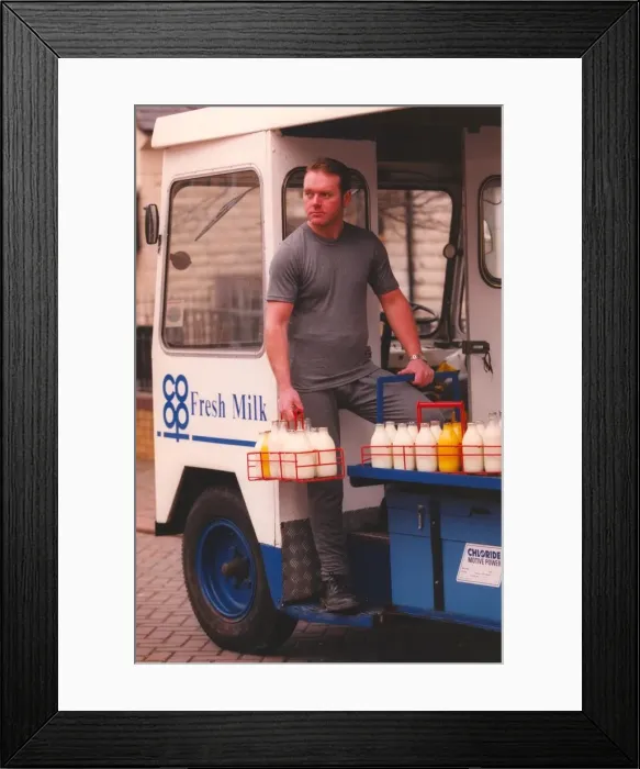 Framed Print : Tony Baldwin models what every fashionable but warm milkman will be wearing this winter Framed Print : Tony Baldwin models what every fashionable but warm milkman will be wearing this winter