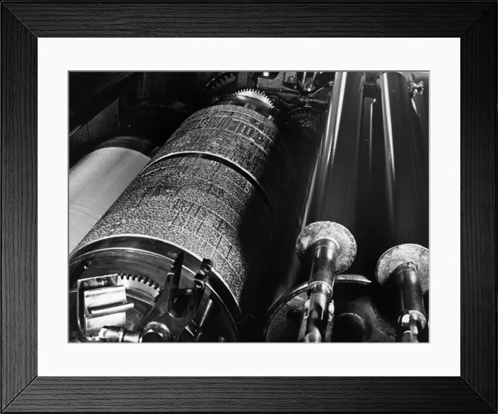 Framed Print : Printers Circa 1950 Hot Metal plate attached to printing press P044515 Framed Print : Printers Circa 1950 Hot Metal plate attached to printing press P044515