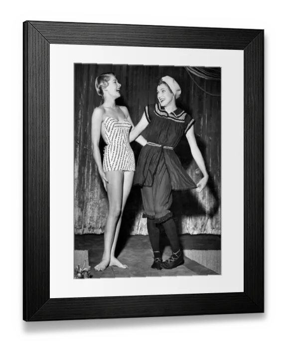 Framed Print : Left Nolla Rose, Miss Pacific 1949 and an old fashioned bathing costume lent by Mrs