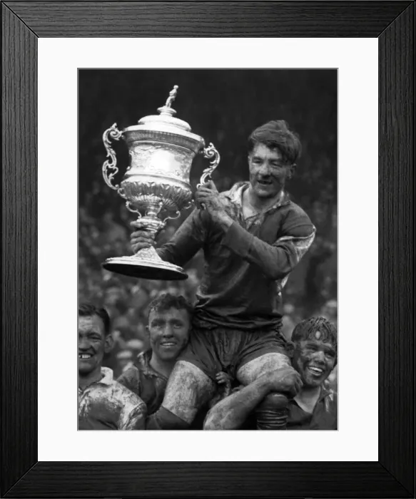 Framed Print : Soaked to the skin, caked in mud but very happy are these Warrington lads as they cheir Framed Print : Soaked to the skin, caked in mud but very happy are these Warrington lads as they cheir