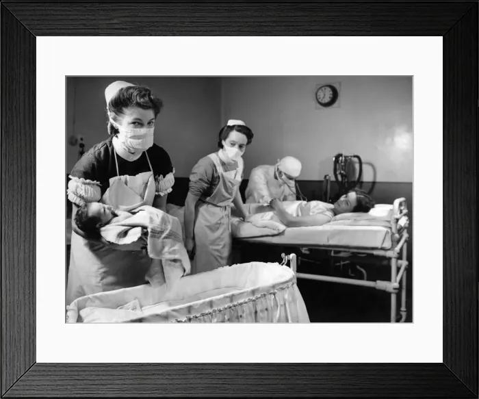 Framed Print : University College Hospital, Labour Ward, Miss Neilson, sister Hawkes, Mr Framed Print : University College Hospital, Labour Ward, Miss Neilson, sister Hawkes, Mr