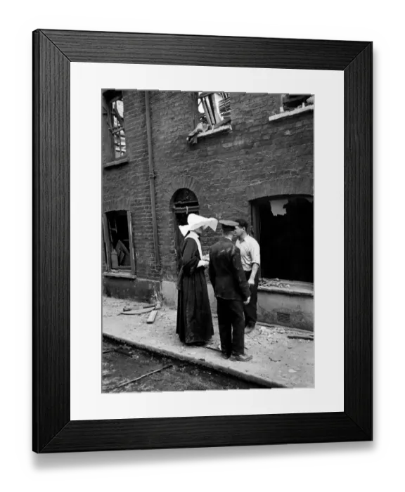 Framed Print : Catholic nuns from the order Sister of Mercy at scene of a V1 flying bomb incident in Framed Print : Catholic nuns from the order Sister of Mercy at scene of a V1 flying bomb incident in