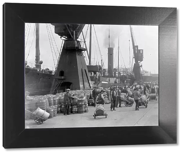 General view at Southampton docks showing potatoes from Jersey being unloaded