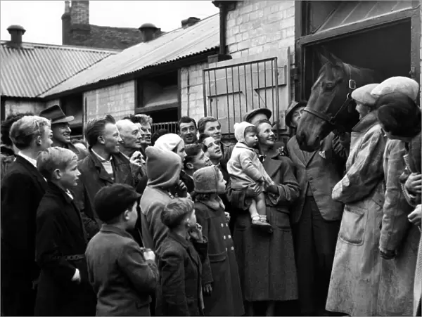 Welcome Home! This was the welcome awaiting Grand National winner, Oxo