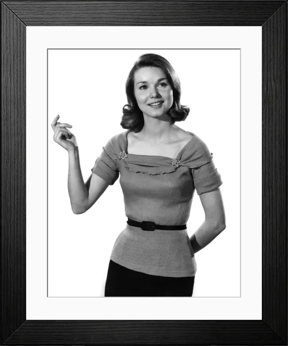 Framed Print : Model Helen Laundy wearing short sleeved top and belt. April 1961 P008827