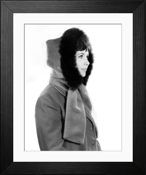 Framed Print : Model Ann Cave wearing a winter jacket with fur lined hood Framed Print : Model Ann Cave wearing a winter jacket with fur lined hood