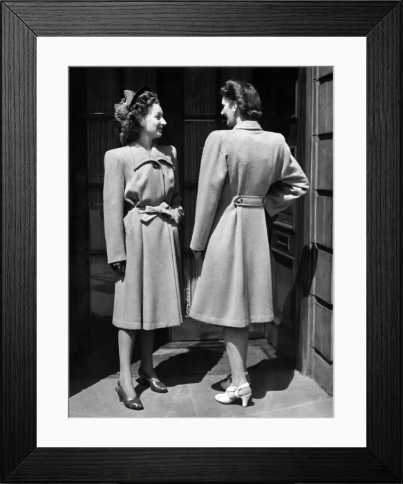 Framed Print : Fashion 1946 s: Girl on left wears a camel coat, it Framed Print : Fashion 1946 s: Girl on left wears a camel coat, it