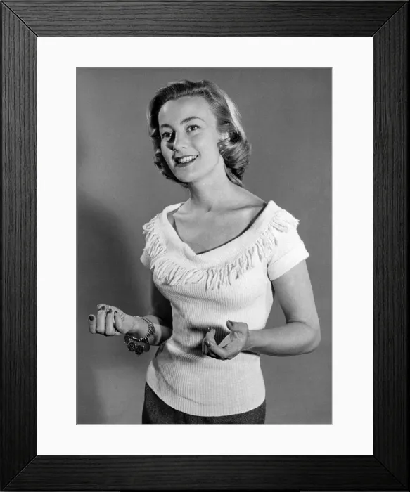 Framed Print : Fashions: Jean Dawnay. July 1956 P008703 Framed Print : Fashions: Jean Dawnay. July 1956 P008703