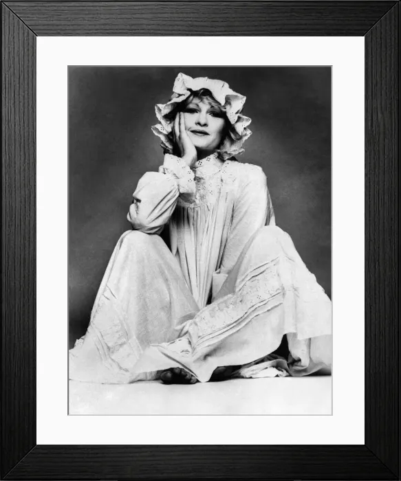 Framed Print : Victorian-style nightie in cotton lawn and broderie Anglaise, with matching mob cap