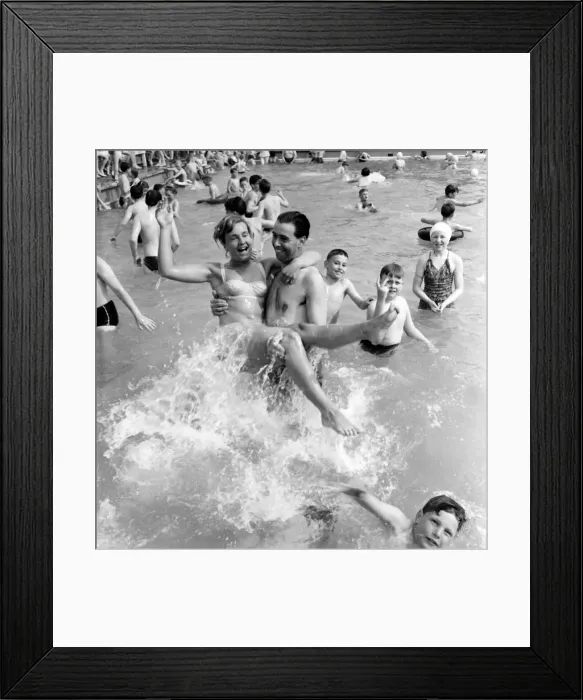 Framed Print : Rhyl bathing pool. Pauline Jones, 23, of Rhyl in the arms of her brother-in-law John Framed Print : Rhyl bathing pool. Pauline Jones, 23, of Rhyl in the arms of her brother-in-law John