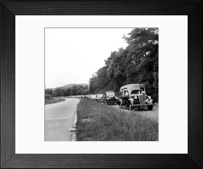 Framed Print : Traffic 1960. Homeward bound traffic on the Worthing-London road at Washington was slowed Framed Print : Traffic 1960. Homeward bound traffic on the Worthing-London road at Washington was slowed