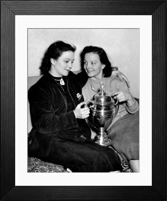 Framed Print : Table Tennis champions. Diane (left) and Rosalind, holding the cup she won on Friday for Framed Print : Table Tennis champions. Diane (left) and Rosalind, holding the cup she won on Friday for