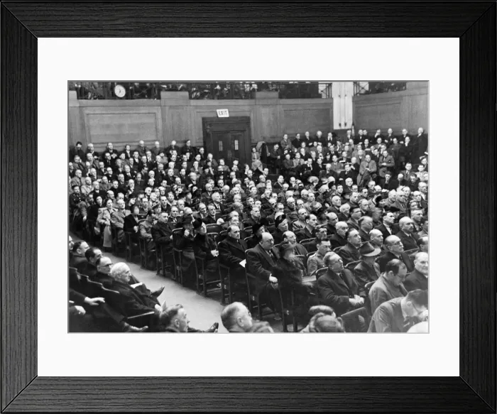 Framed Print : World War II: Medical. Audience of men listen carefully at a V. D. Conference Framed Print : World War II: Medical. Audience of men listen carefully at a V. D. Conference