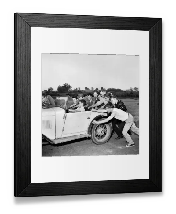 Framed Print : Boys Motor Club. Children sitting in the back of a car. June 1960 M4314-006 Framed Print : Boys Motor Club. Children sitting in the back of a car. June 1960 M4314-006