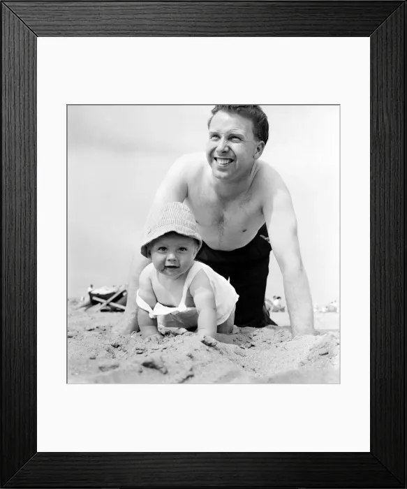 Framed Print : Nine month old Paul Kemshell crawling on the sands at Rhyl with his daddy Mr Framed Print : Nine month old Paul Kemshell crawling on the sands at Rhyl with his daddy Mr