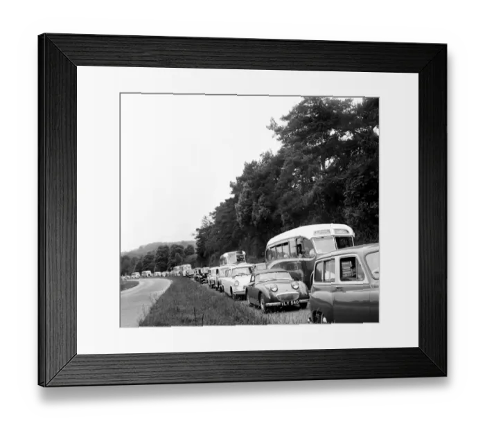 Framed Print : Traffic 1960. Homeward bound traffic on the Worthing-London road at Washington was slowed Framed Print : Traffic 1960. Homeward bound traffic on the Worthing-London road at Washington was slowed