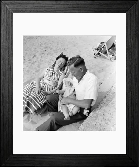 Framed Print : Family on the beach during a hot summer day June 1960 M4315-007 Framed Print : Family on the beach during a hot summer day June 1960 M4315-007