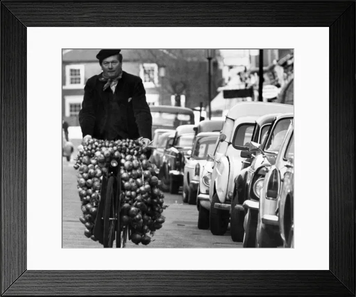 Framed Print : Street Traders: French Onion Seller. January 1967 P004955 Framed Print : Street Traders: French Onion Seller. January 1967 P004955