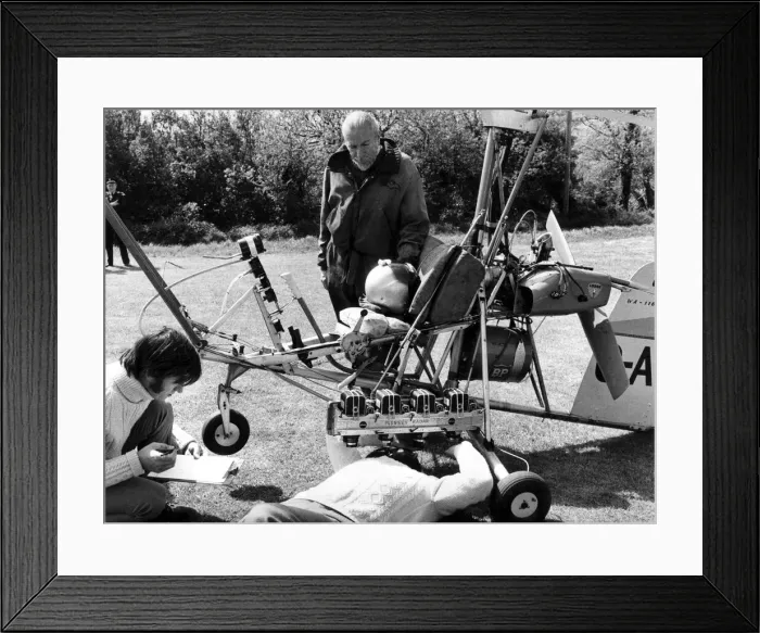 Framed Print : A tiny Autogyro, flown by its designer Wing Cmdr. Ken Wallis searched the areas of Framed Print : A tiny Autogyro, flown by its designer Wing Cmdr. Ken Wallis searched the areas of