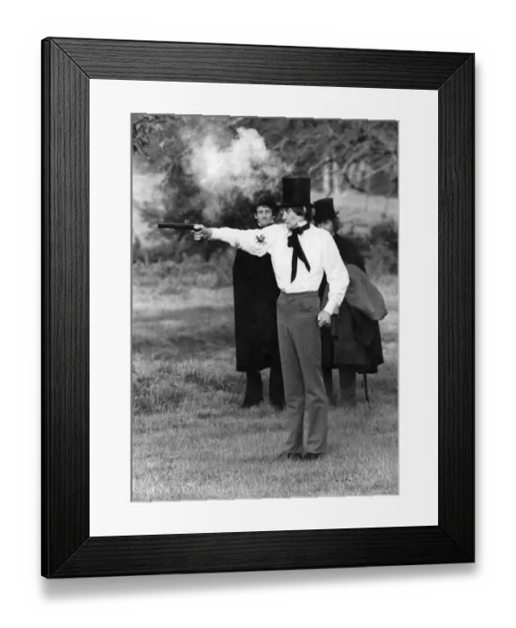 Framed Print : Pistols at dawn: Mr. John Barnard and Dr. Michael Carson faced each other in the crisp Framed Print : Pistols at dawn: Mr. John Barnard and Dr. Michael Carson faced each other in the crisp