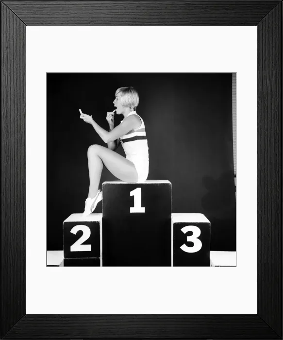 Framed Print : British runner Mary Rand poses during a photoshoot in the studio Framed Print : British runner Mary Rand poses during a photoshoot in the studio