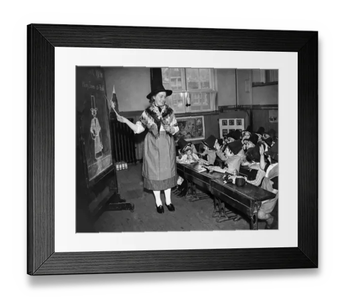 Framed Print : Children and teacher all in Welsh costume in classroom of Cardiff School Framed Print : Children and teacher all in Welsh costume in classroom of Cardiff School