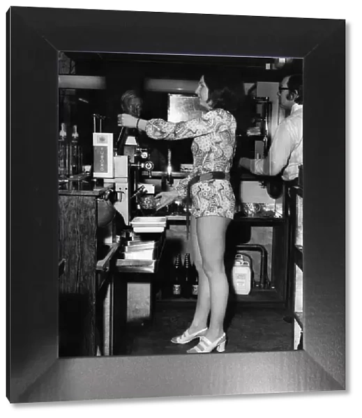 Veronica Torode, 24, in hot pants at the Elephant and Castle, London. April 1971 P009282