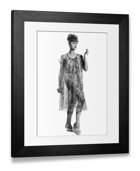 Framed Print : Woman wearing flowered nightdress. Reveille Fashions. Yvette Davies. April 1962 P008845 Framed Print : Woman wearing flowered nightdress. Reveille Fashions. Yvette Davies. April 1962 P008845