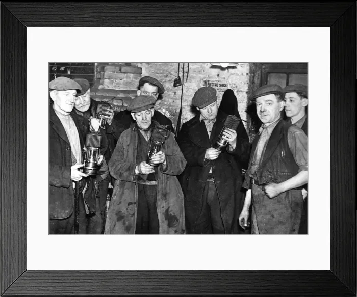 Framed Print : Miners drawing their lamps for the last shift which will be worked as the Dunston Framed Print : Miners drawing their lamps for the last shift which will be worked as the Dunston