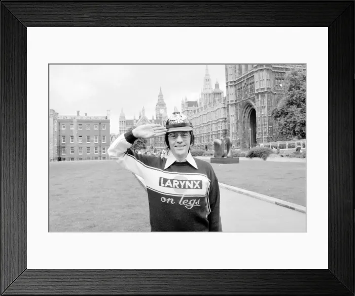 Framed Print : British Forces network disc jockey Tommy Vance gives the salute August 1978 Framed Print : British Forces network disc jockey Tommy Vance gives the salute August 1978