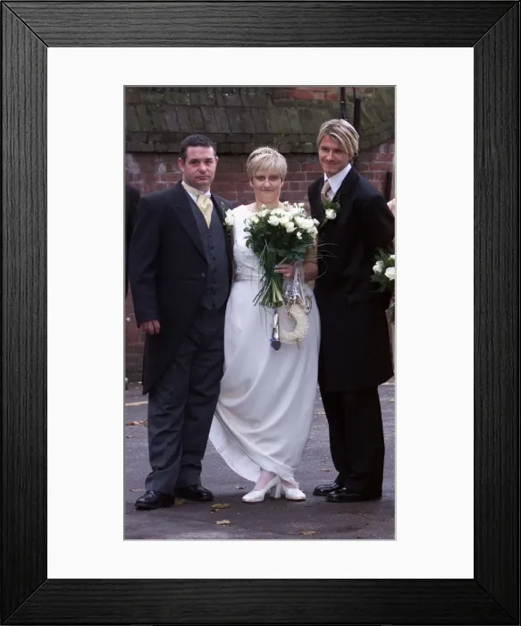 Framed Print : Lynne Beckham - sister of David Beckham pictured on her wedding day October 1999 Framed Print : Lynne Beckham - sister of David Beckham pictured on her wedding day October 1999