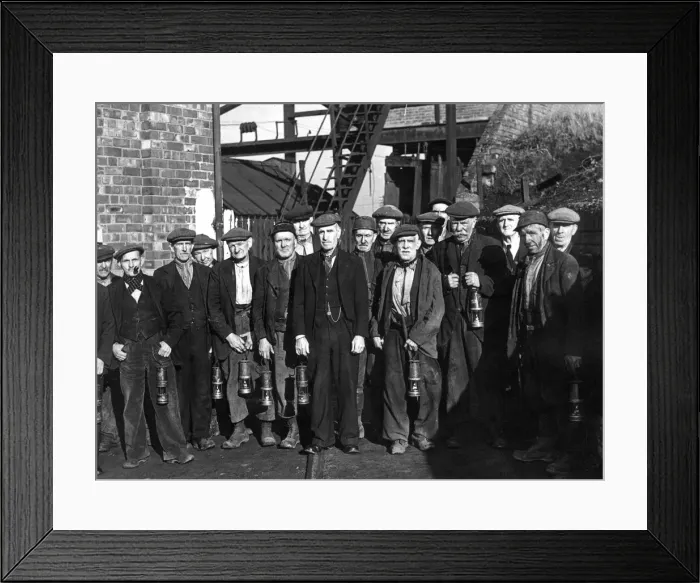 Framed Print : Retired pitmen leaving the colliery for the last time, November 1946 Framed Print : Retired pitmen leaving the colliery for the last time, November 1946