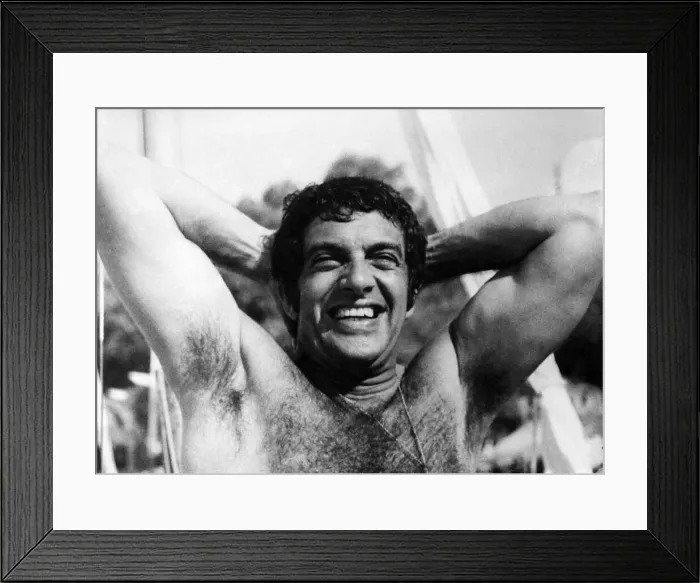 Framed Print : Singer Frankie Vaughan having a good time on holiday. August 1970 P009599 Framed Print : Singer Frankie Vaughan having a good time on holiday. August 1970 P009599
