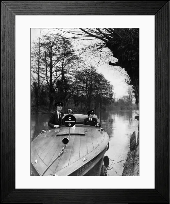 Framed Print : Mrs. W C Thiele (right) and Mrs. P Bartlett who are the helmsmen of patrol launches of Framed Print : Mrs. W C Thiele (right) and Mrs. P Bartlett who are the helmsmen of patrol launches of
