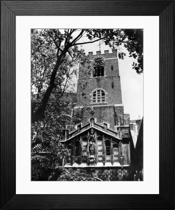 Framed Print : The tower of a church in London seen through the trees. August 1936 P009942 Framed Print : The tower of a church in London seen through the trees. August 1936 P009942