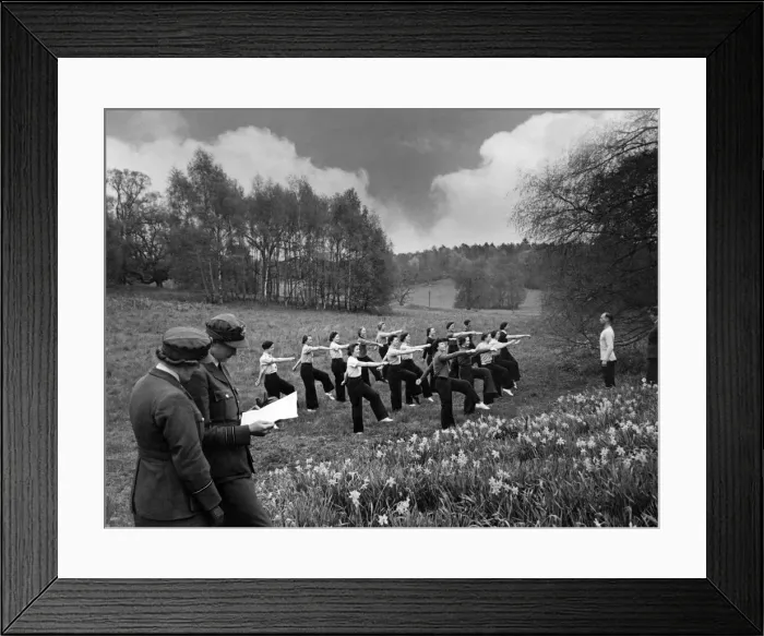 Framed Print : Members of the WaF take morning Physical training amongst the spring flowers
