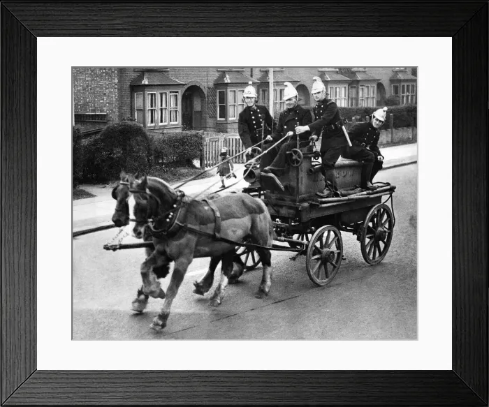 Framed Print : Bob Horwood aged 62 in all his glory once again, driving the Harrow fire engine of 1875 Framed Print : Bob Horwood aged 62 in all his glory once again, driving the Harrow fire engine of 1875