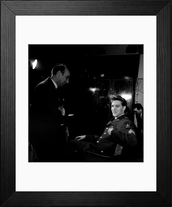 Framed Print : Elvis Presley at a press conference in Germany March 1960 with Mirror writer Donald Zec Framed Print : Elvis Presley at a press conference in Germany March 1960 with Mirror writer Donald Zec