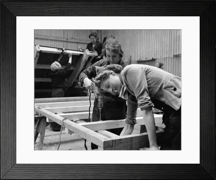 Framed Print : World War II Women: Girls make farm wagons at Gt. Yeldham, Essex Framed Print : World War II Women: Girls make farm wagons at Gt. Yeldham, Essex
