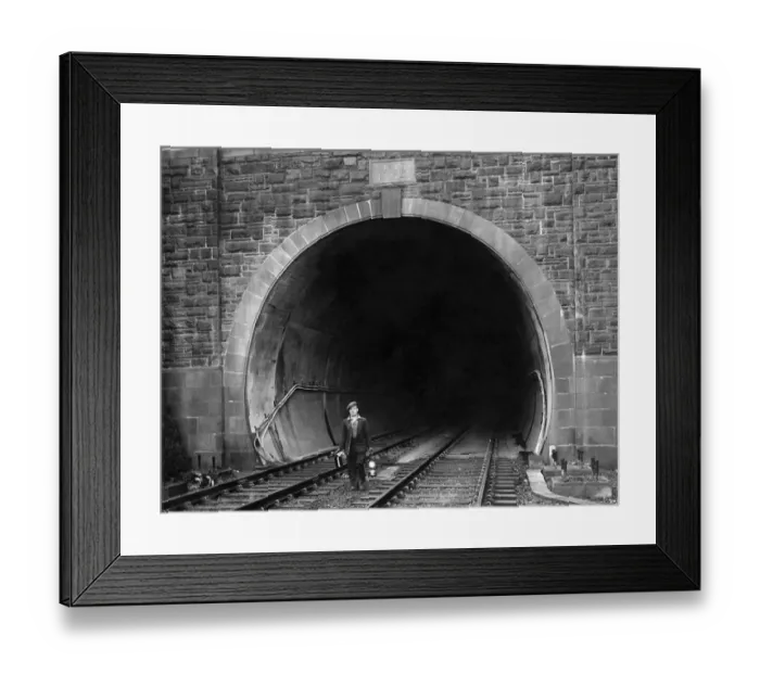 Framed Print : Labourer Ronald France leaves the new Woodhead electric line tunnel Framed Print : Labourer Ronald France leaves the new Woodhead electric line tunnel